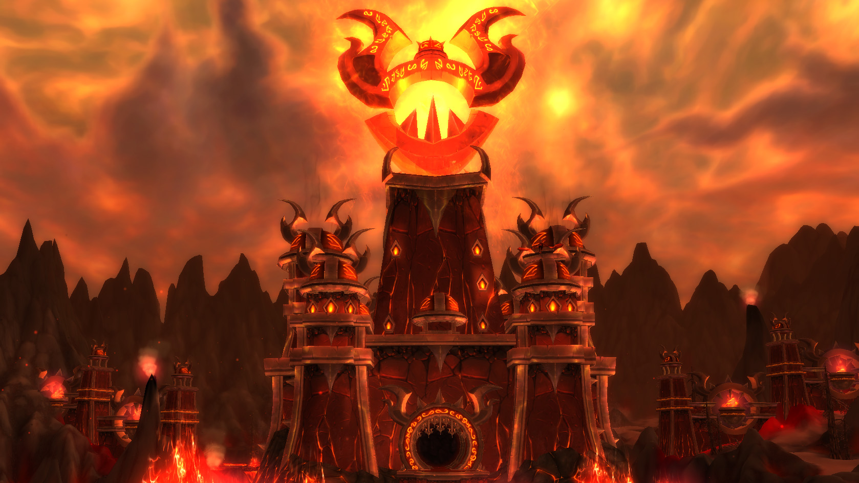 A screenshot of Mount Hyjal from World of Warcraft.